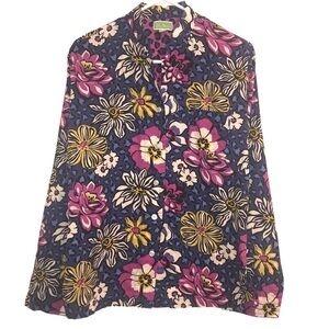 Vera Bradley Women's Blue Purple Floral Leopard Button-Down Shirt Medium